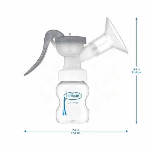 Vista 16 de Dr. Brown's Extractor de leche manual con escudo SoftShape 100% silicona (B, brida de 0.984 in) y opciones anticólicos+biberón de cuello ancho de 5