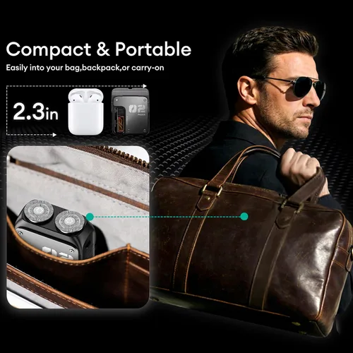 Vista 3 de PAXA Mini afeitadora eléctrica para hombres, maquinilla de afeitar eléctrica de 9000 rpm para hombres, afeitadora magnética de doble cabezal Gris