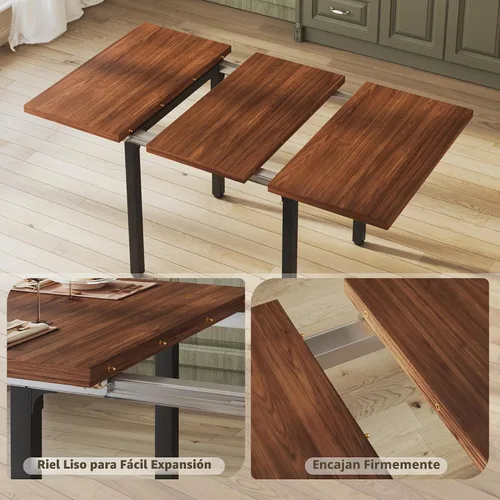 Vista 3 de ALEXNUTRE Juego de mesa de comedor para 4, juego de mesa de cocina extensible y 4 sillas, respaldo curvo, mesa de comedor con tablero de MDF y marco