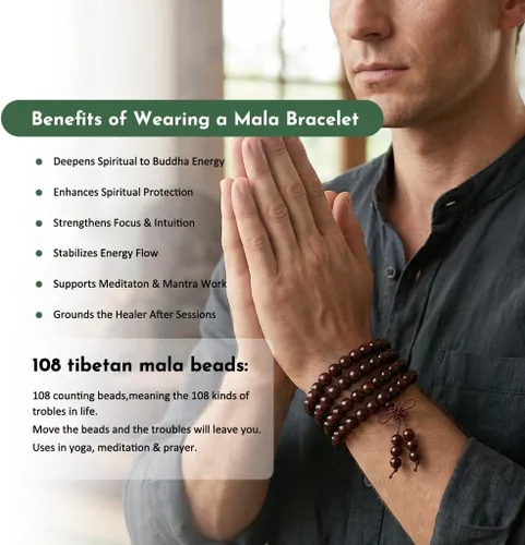 Vista 4 de SUNYIK 8mm Wooden 108 Tibetan Buddhist Prayer Beads Mala Bracelet