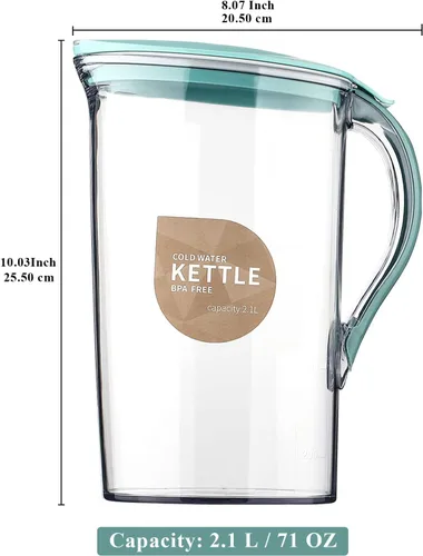 Vista 2 de Berglander Jarra de agua para puerta de refrigerador con tapa, perfecta para hacer té, jugo y bebidas frías, jarra de agua de 71 onzas hecha de PET