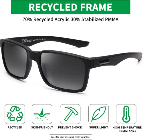 Vista 2 de JIM HALO Gafas de sol deportivas polarizadas recicladas para hombres y mujeres, persianas de espejo rectangulares clásicas para correr, pescar