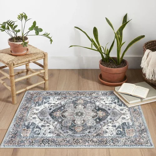 Vista 2 de SIILOOM Alfombra lavable de 2 x 3 pies, alfombra suave color taupe ceniza para entrada, tapete antideslizante para puerta de interior, tapete