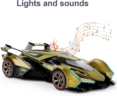 Vista 4 de SASBSC Autos de juguete para niños de 4-7 8-12 años V12 Coche de carreras de juguete con luz y sonido 1:22 Coches modelo de metal fundido a presión