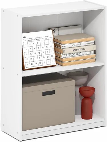 Vista 24 de Furinno Gruen - Estantería pequeña de 2 niveles, estantería con estante abierto y armario de almacenamiento de puertas, 9.3 x 21.8 x 27 pulgadas