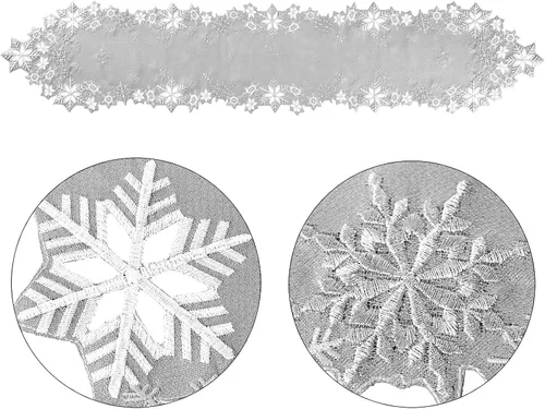Vista 4 de Caminos de mesa bordados con copos de nieve para Navidad e invierno (plata, 14 x 34 pulgadas)