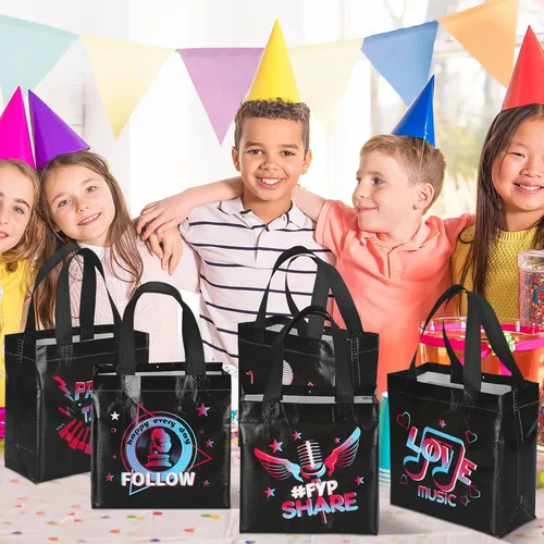 Vista 4 de Pinkunn 20 piezas de bolsas de regalo para fiesta musical, bolsas de regalo no tejidas, suministros para regalos temáticos para adolescentes, cajas