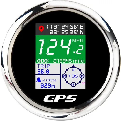 Vista 6 de Kit de medidor de velocímetro digital GPS universal de 2 pulgadas con nudo MPH ajustable ODO Km/h 12 24 voltios (2.047 in negro + negro)
