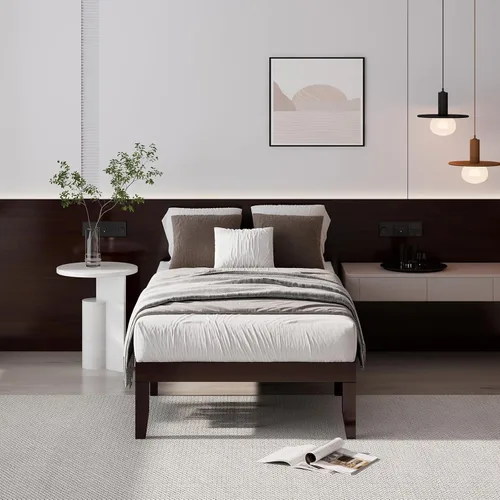 Vista 8 de Giantex Marco de Cama de Plataforma de Madera Individual de 14 Pulgadas, Base de Colchón Minimalista con Madera de Caucho Sólida, Soporte