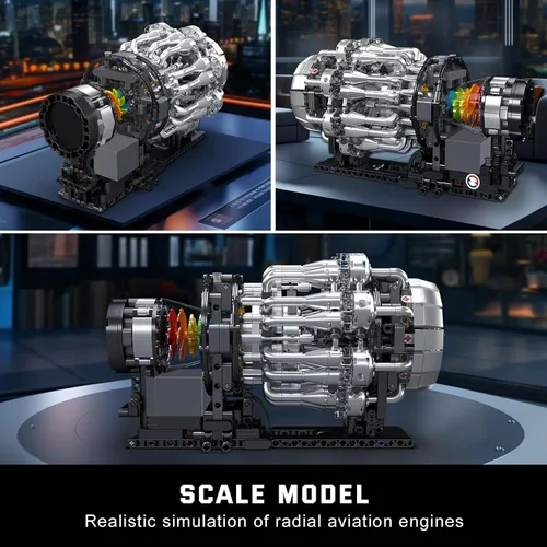 Vista 11 de Mould King 10216 Conjuntos de Construcción de Motor Turborreactor, Kit de Modelo de Motor de Avión Mecánico de Aviación Que Funciona, Construye Tu