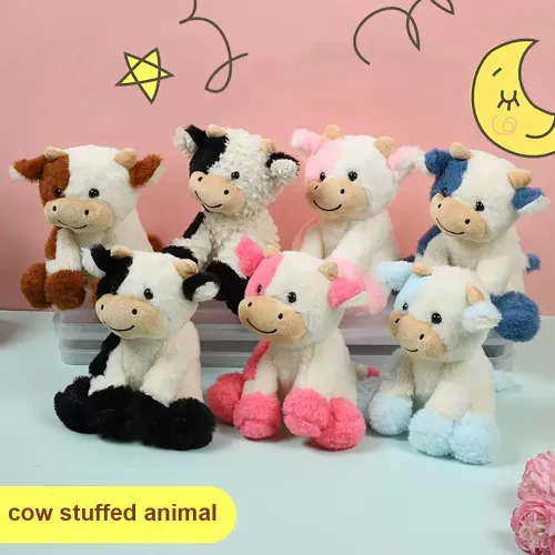 Vista 6 de Muñeca de vaca de peluche suave y linda de 8 pulgadas, muñeca de vaca de felpa para niñas y niños (zuo NIU Shen lanse)