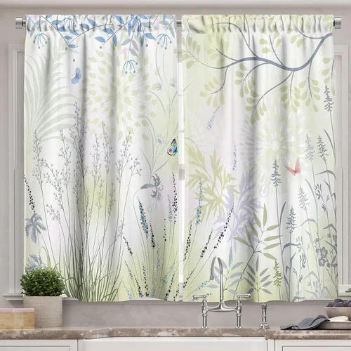 Vista 12 de Ambesonne Cortinas rústicas de cocina, recetas temáticas de verduras para chef, tablones de madera rústica, imagen de arte, cortinas de ventana