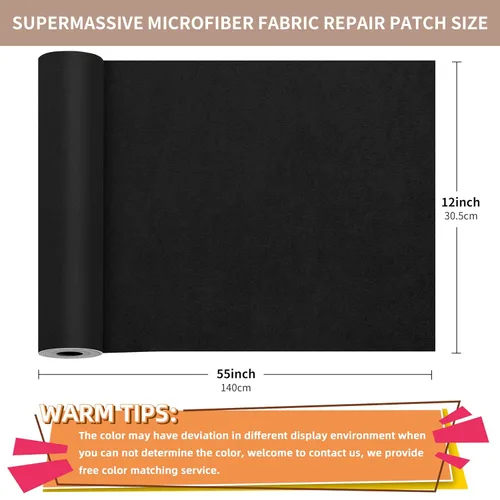 Vista 2 de ONine Kit de reparación de sofá de microfibra, parche de tela adhesiva de 55 x 12 pulgadas, multicolor, agua impermeable, adecuado para sofás, Negro