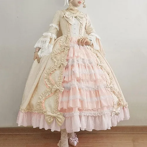 Vista 2 de uojfnhb Vestidos de Lolita de talla grande, disfraz de Halloween, cosplay, vestido gótico retro, falda de pastel de lazo, vestido de empalme