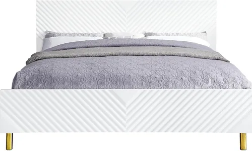 Vista 3 de Benjara Tyra - Cama King moderna de madera, cabecero de panel, chevrón texturizado, blanco y dorado