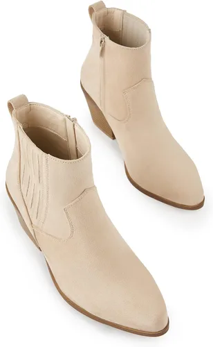 Vista 7 de TINSTREE Botines occidentales para mujer, puntera puntiaguda, tacón medio, estilo Chelsea con cremallera lateral, elástico