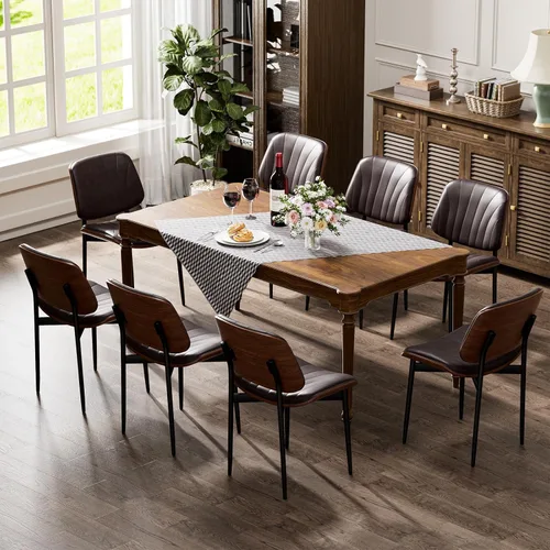 Vista 18 de YaFiti Juego de 2 sillas de comedor, sillas de comedor y cocina modernas de mediados de siglo, sillas tapizadas de piel sintética con diamantes