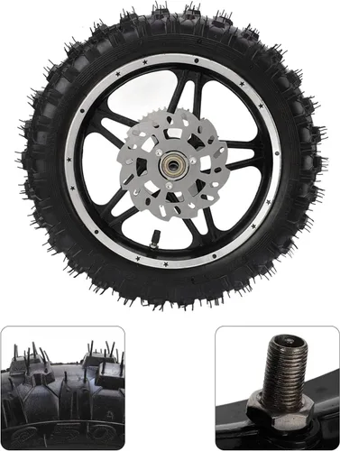 Vista 2 de Rueda de freno de disco para neumáticos traseros, rueda trasera de metal de goma 2.5‑10 con rueda dentada de disco y conjunto de neumáticos