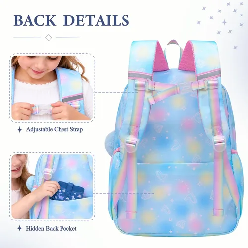 Vista 5 de Alrisg Mochila escolar para niñas, para escuela primaria, linda mochila para niñas, color azul