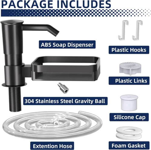 Vista 5 de KNEELISA Dispensador de Jabón con Bomba para Fregadero de Cocina con Soporte para Esponja, Plástico ABS en Mostrador Dispensador de Jabón con Kit