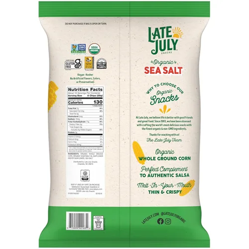 Vista 4 de Late July Patatas de maíz con sal marina orgánica, bolsa de 10.1 Oz