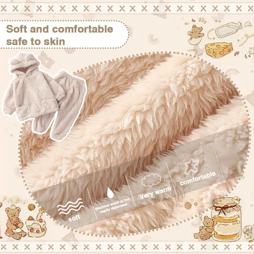 Vista 4 de UVIPC Conjunto de 2 piezas de forro polar para bebé, conjunto de sudadera de oso mullido para niños pequeños