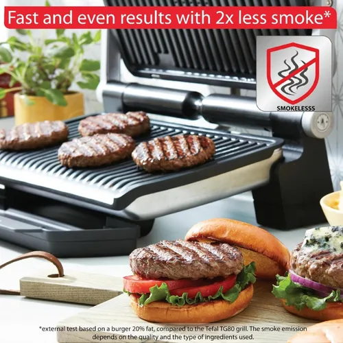 Vista 5 de T-Fal OptiGrill - Parrilla eléctrica XL de acero inoxidable, 6 porciones, 9 modos de cocción automáticos inteligentes, prensa Panini, 1800 vatios