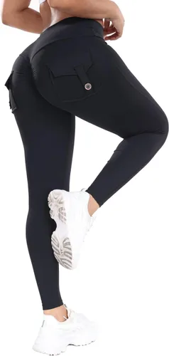 Vista 7 de Leggings con levantamiento de glúteos para mujer, sin costuras, de cintura alta, pantalones de yoga, leggings fruncidos