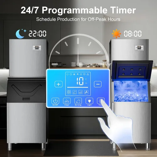 Vista 6 de Máquina comercial para hacer hielo de 450 libras/24 horas, 250 libras de almacenamiento grande dividida para negocios, 156 cubos en 7-15 minutos