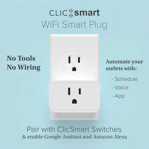 Vista 2 de ClicSmart Smart Home - Enchufe inteligente Wi-Fi para tomacorrientes Compatible con Alexa y Google Home para controlar por voz Control remoto