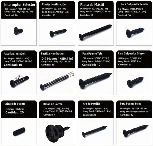 Vista 2 de Kit de tornillos de guitarra Vencetmat de acero inoxidable 304, piezas de luthier para Tele/Strat/SQ, interruptor, afinador, cabeza de máquina Negro
