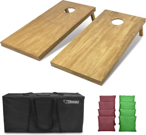 Vista 59 de GoSports 4 ft x 2 ft Regulation Size Wooden Cornhole Boards Set with Light Brown Finish - Includes Carrying Case and Bean Bags Negro- gris