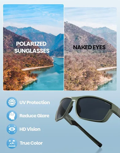 Vista 5 de DEAFRAIN Lentes de sol deportivos polarizados para hombres y mujeres, ideales para correr, pescar, conducir, marco irrompible con protección UV