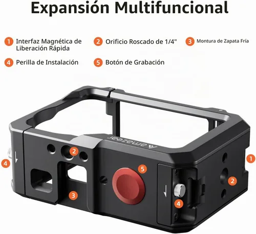 Vista 6 de AMAZEAR Funda protectora de metal para accesorios DJI Osmo Action 6, jaula multifunción Action6 Pro, carcasa de aluminio más fuerte con tapas