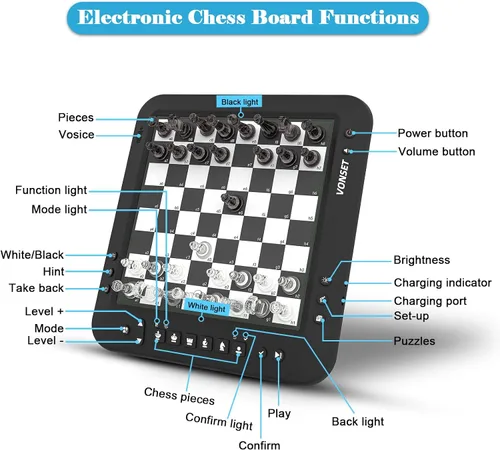 Vista 9 de Tablero de ajedrez electrónico P6, computadora de ajedrez, tablero de ajedrez inteligente parlante, juego de ajedrez electrónico magnético con LED