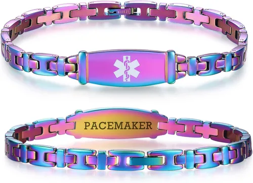 Vista 37 de LinnaLove Lady Medical Alert - Pulseras médicas de acero inoxidable para mujer, 7.5 pulgadas