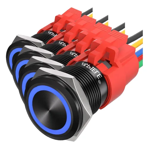 Vista 20 de APIELE Interruptor momentáneo de botón de encendido y apagado de 0.748 in de aleación de aluminio con cabezal de ojo de ángel LED de 12 V