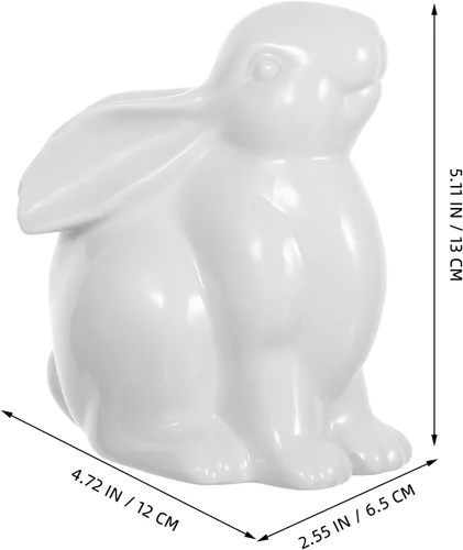 Vista 4 de BESPORTBLE Figura de conejo de cerámica, escultura de conejo de porcelana blanca de Pascua, adorno de escritorio, juguete para niños