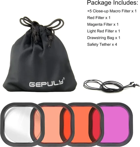 Vista 8 de GEPULY Paquete de 4 filtros submarinos para buceo para GoPro Hero 8 9 10 11 12 13 Estuche oficial impermeable en negro, rojo claro, magenta