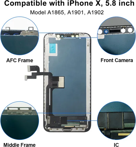 Vista 3 de EFAITHFIX para iPhone X Reemplazo de pantalla LCD de 5.8 pulgadas, pantalla LCD táctil 3D de visualización LCD Full HD, montaje de marco completo