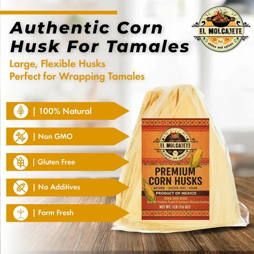 Vista 2 de Hojas de maíz para tamales 1 libra – Hojas de maíz secas premium, envolturas de hoja mexicana naturales y auténticas, frescas y sabrosas de El