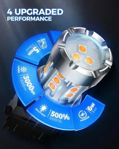 Vista 5 de Marsauto Bombilla LED de señal de giro, 3157 LED ámbar para reemplazo de luz de señal de giro delantera/trasera, con espejo convexo a reflector