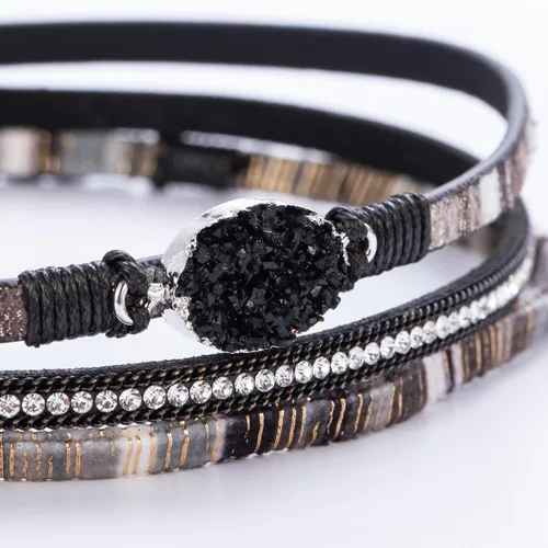 Vista 173 de FANCY SHINY - Pulsera de cuero estilo bohemio, pulsera de cuentas de cristal con cierre magnético, regalos de joyería para mujer