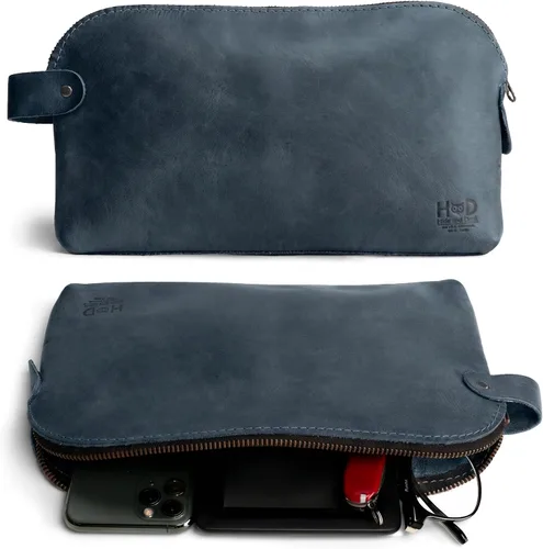 Vista 8 de Hide & Drink, Bolsa grande rústica multiusos para cables y cargadores, bolsa de viaje, bolsa multiusos, cuero de grano completo, hecho a mano
