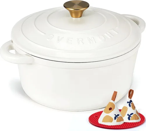 Vista 20 de Overmont - Horno holandés de hierro fundido esmaltado, de 4.5 QT, con tapa, libro de cocina (idioma español no garantizado) y agarraderas de verde