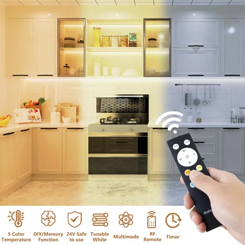 Vista 4 de Wefomey - Tiras de luces LED blancas, 100 pies de cinta de luz LED regulable y brillante de 24V con control remoto y aplicación, 2700K-6500K, 1440