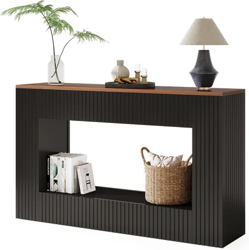 Vista 9 de Tribesigns Mesa consola moderna, mesa de entrada de madera de 55 pulgadas con almacenamiento, mesa de sofá larga estrecha detrás del sofá para sala