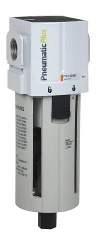 Vista 9 de PneumaticPlus PPF4-N04B Filtro de partículas de aire comprimido 1/2" NPT, 5 Micron, Cuenco de polietileno, drenaje manual, soporte Particulate