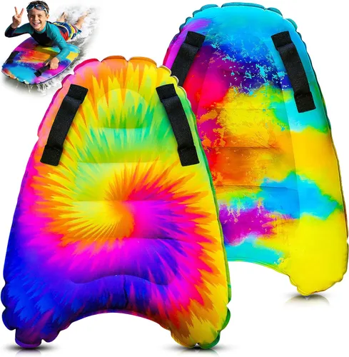 Vista 10 de JAMBO Tabla de surf inflable con asas, tabla de boogie para playa, tabla de surf flotante, flotadores de piscina, juguete de playa para niños