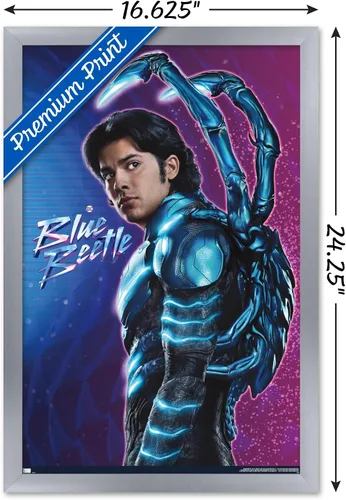 Vista 3 de Trends International DC Comics Movie Blue Beetle - Póster de pared de Jaime Reyes, 14.725 x 22.375 pulgadas, versión enmarcada plateada Versión